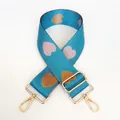 Detail of blue nylon strap with pink heart pattern and gold swivel snap hooks - No. 1 + Gold Hook (Blue with Pink/Coffee Heart)