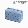 Blue corduroy heart pattern makeup bag with zipper closure and portable handle - Pillow Bag / Blue