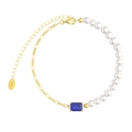 Bracelet élégant en argent S925 avec perles blanches et pierre bleue carrée centrale - Gpb24-14k-b