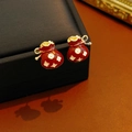 Detailed shot of luxury red fortune bag earrings with gold enamel and floral patterns - Red (Silver Earring Post)