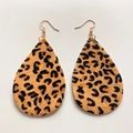 Boucles d'oreilles vintage en cuir véritable à motif léopard avec crochets dorés - Style Larme Imprimé Léopard (17)