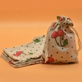 Linen drawstring pouch with red cherry print and blue polka dots for gifts - Big Cherry