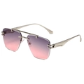 Rimless sunglasses with purple to pink gradient lenses and pale gold metal temples - Silver Frame Grey Pink