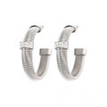 Silver stainless steel spiral hoop earrings with pavé crystal accents for women - Earrings (CK1204-ED-SR-2)