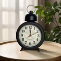 Classic black vintage round desk alarm clock with quartz movement and numeric dial - Black Round Alarm Clock