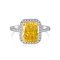 Elegant rectangle yellow zircon ring with silver halo and micro-pave diamond accents - US 9 / Halo Rectangular Stone (DY120527-S-W-HB)