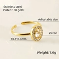 Double-layered 18K gold plated stainless steel heart ring with oval zircon stone - Adjustable Open / White Zirconia