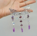 Silver butterfly crystal suncatcher with purple quartz and mushroom bead decor - Silver Wings + Amethyst