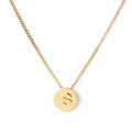 Minimalist gold round pendant necklace featuring a polished disc with engraved letter S - Letter S (KN118657-K)