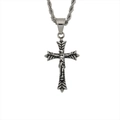 Colgante de cruz de Jesús vintage en acero inoxidable con alas y cadena de cuerda - Colgante Único Color Acero (Sin Cadena)