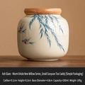 Mini ceramic tea canister with 200ml capacity featuring hand-painted bird and willow pattern - Straw Ash Hand Painted - Bird & Willow