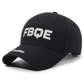 Classic black baseball cap with white FBQE embroidery on front shown at a 45-degree angle - Black