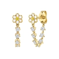Elegant S925 silver needle daisy drop earrings with white petals and yellow crystals - Gold