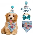 Blue sequin birthday dog hat with number 1, bow tie and Birthday BOY scarf set - Light Blue Hat + Paw Bib BOY + Bow Tie + Number Set