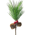 Artificial pine needles with red berries and natural pine cones for Christmas decor - 18cm Pine Needle Decor SZ1804