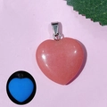 Pink heart pendant with metal clasp showing blue luminous glow effect in the dark - 43-Luminous Red