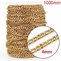 Detailed view of 18k gold plated stainless steel 4mm wide bulk chain links for DIY - Gold 4mm Loose Chain (KLJ8578-Z)