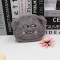 Gray plush coin purse with cute cartoon embroidery and soft smiling bear face - Gray