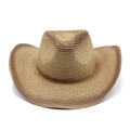 Western straw cowboy hat with chin strap for beach and outdoor sun protection - M (56-58cm) / Khaki + Coffee