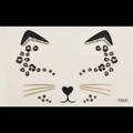 Cat face makeup sticker with leopard print, black ears, glitter and acrylic rhinestones - FG331 Leopard Element Cat Face Sticker