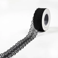 Elegant roll of black scalloped lace trim with floral patterns for gift packaging - S007