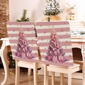 Pink striped Christmas chair covers with festive tree and gift box patterns - Tree and Gift (YT02-8)