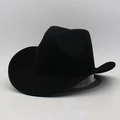 Sombrero de vaquero clásico de ante negro con ala ancha curva y diseño estilo Fedora - Talla Única (56-60cm) / Negro