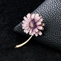 Exquisite pink enamel peony flower brooch with golden stem and yellow center - XD9417-2 Purple Daisy