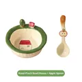 Ceramic house bowl and red apple spoon set in cream white with hand-pinched texture - Hand-kneaded Bowl/House + Apple Spoon