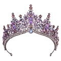 Vintage Baroque crown with purple teardrop gemstones and colorful crystals on dark alloy - Gun Black Purple AB Rhinestones