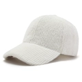 Detail of white faux cashmere baseball cap showing thick plush striped texture and brim - Adult / White