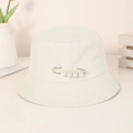 Cappello a secchiello bianco in cotone con nastro arcobaleno e spilla di perle - M (56-58cm) / Beige Con Spilla Di Perla
