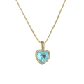 Gold heart MOM pendant necklace with light blue gemstone and clear cubic zirconia stones - Gold Heart Light Blue Zircon