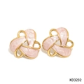 Pink enamel clover stud earrings with golden 316 stainless steel border finish - Gold + Pink (KD3232)
