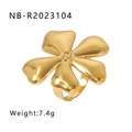 Adjustable 18k gold plated stainless steel ring with large 3.3cm floral petal design - Large Outline Five-Petal Flower Style (NB-R2023104)