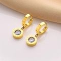 Detail of gold roman numeral earrings with a single sparkling round clear zircon stone - White Rhinestone Roman Earrings