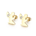 Golden angel wing earrings for women with inlaid sparkling white cubic zirconia stones - Gold Color Standing Angel Center Zirconia Style (KE71090-Z)
