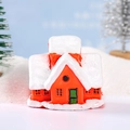 Miniature orange snow cabin figurine with green door for Christmas micro landscape - Red Christmas House