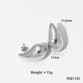 Polished silver stainless steel teardrop earrings 31.6mm x 17mm with hollow design - 31mm Smooth Teardrop (PDE1747)