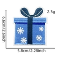 Detail view of blue gift box embroidery patch with snowflake pattern and exact dimensions - Blue Christmas Patch 11# (Gift Box)