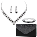 Bridal jewelry set with blue zircon necklace, earrings, bracelet and satin evening clutch - Black