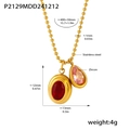 Halskette aus vergoldetem Edelstahl mit roten und rosa Zirkonia-Anhängern - Gold Rot Rosa Strass Stil (P2129)
