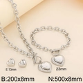 Silver stainless steel heart jewelry set with chunky O-chain necklace and toggle clasp - Necklace+Bracelet+Earrings / Steel