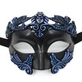Venetian masquerade half mask in matte black and metallic blue with embossed details - Roman - Blue