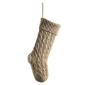 Calza di Natale beige a trecce in maglia grossa con gancio per decorazioni festive - Lino