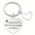 Porte-clés cœur en acier inoxydable avec papillon et gravure d'amitié en allemand - Style papillon coeur d'amitié allemand (JR31)