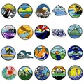 Detailed set of 20 bohemian nature embroidery patches featuring mountains and waves - Landscape Patches Collection