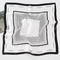 Elegant 70cm square silk scarf with black striped border and FLOWER print on white base - Black