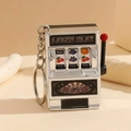 Portachiavi mini slot machine argento con leva mobile e simboli di frutta fortunata - Anello Pendente In Argento / 1000 Ordine Minimo