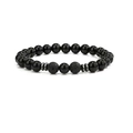 Detailed macro view of 8mm black obsidian and lava stone beads with metal spacers - Shiny Black